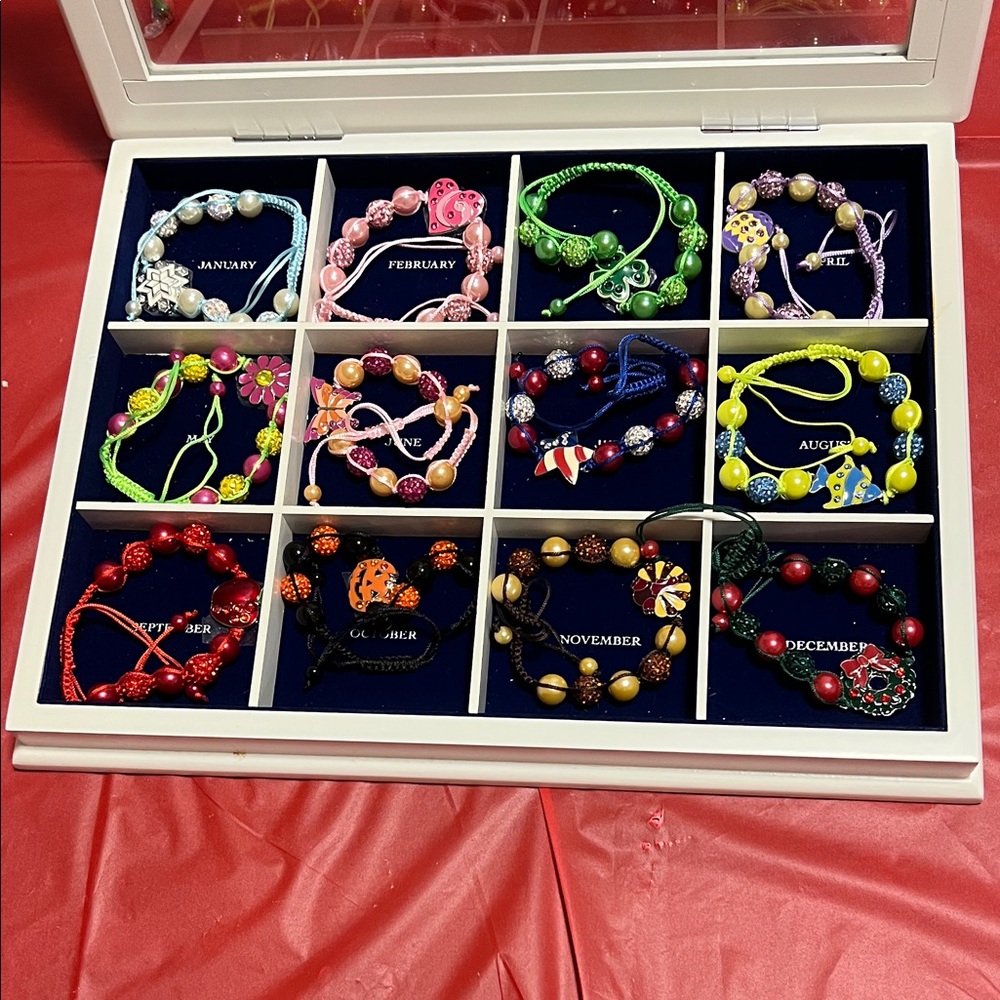 Colorful Beaded Bracelet Set. One for each month. Adjustable Monthly bracelet